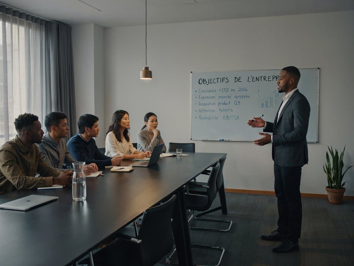Une entreprise qui présente ses objectifs à son équipe